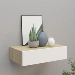 Berkfield Home Wall-mounted Drawer Shelf Oak & White 40x23.5x10cm MDF in Brown - Size: 40x23.5x10 cm - thumbnail 1
