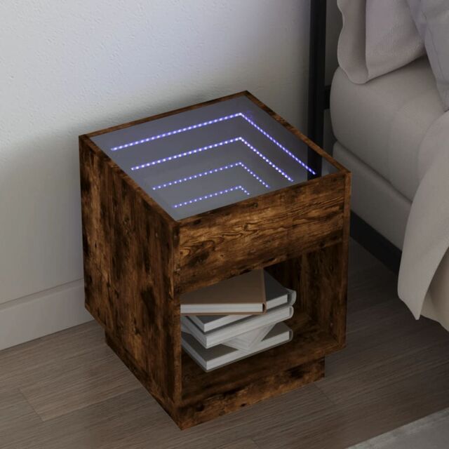 Berkfield Home Bedside Table with Infinity LED Brown Oak 40x40x50 cm - Size: 40 x 40 x 50 cm