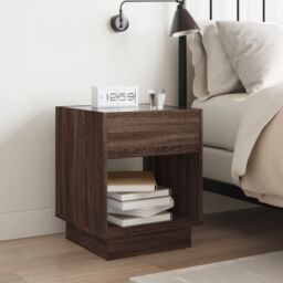 Berkfield Home Bedside Table with Infinity LED Brown Oak 40x40x50 cm - Size: 40 x 40 x 50 cm - thumbnail 4