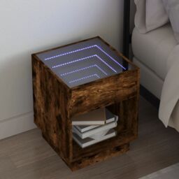Berkfield Home Bedside Table with Infinity LED Brown Oak 40x40x50 cm - Size: 40 x 40 x 50 cm - thumbnail 1