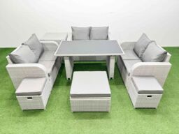 Fimous 9 Seater Patio Garden Furniture Sets with Side Table 3 Stool in Light Grey - thumbnail 2
