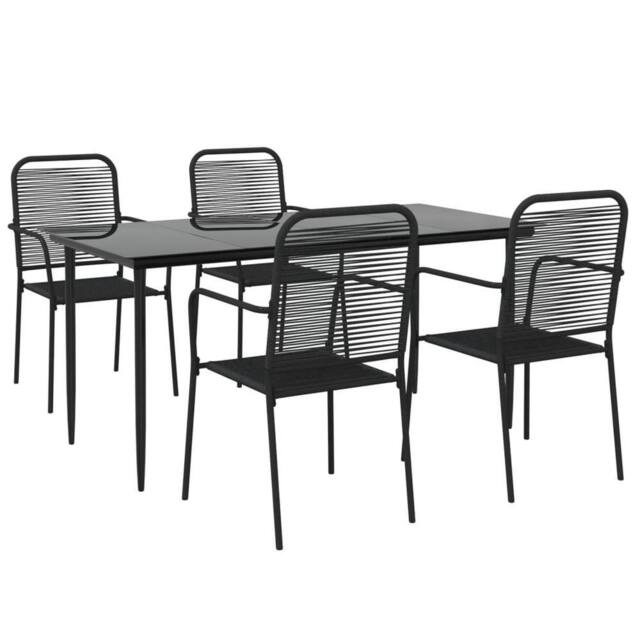 Berkfield Home Elegant 5 Piece Garden Dining Set Black Cotton Rope & Steel