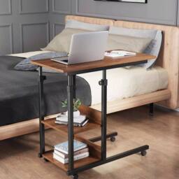Dprodo Movable C-Shape Desk, Height Adjustable Wooden Laptop Desk in Walnut - Size: 1 Pack - thumbnail 3