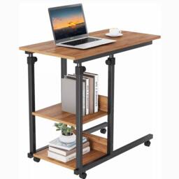 Dprodo Movable C-Shape Desk, Height Adjustable Wooden Laptop Desk in Walnut - Size: 1 Pack - thumbnail 1