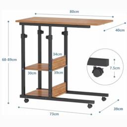 Dprodo Movable C-Shape Desk, Height Adjustable Wooden Laptop Desk in Walnut - Size: 1 Pack - thumbnail 2