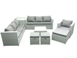 Fimous Wicker PE Rattan Sofa Garden Furniture Set with Armchair Square Coffee Table 3 Footstools Side Table Light Grey Mixed - thumbnail 2
