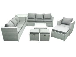 Fimous Wicker PE Rattan Sofa Garden Furniture Set with Armchair Square Coffee Table 3 Footstools Side Table Light Grey Mixed - thumbnail 1