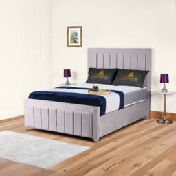 "UK Bed Furniture Sierra Upholstered Bed Frame with 48"" Headboard - Slatted Base in Silver - Size: Small Double"