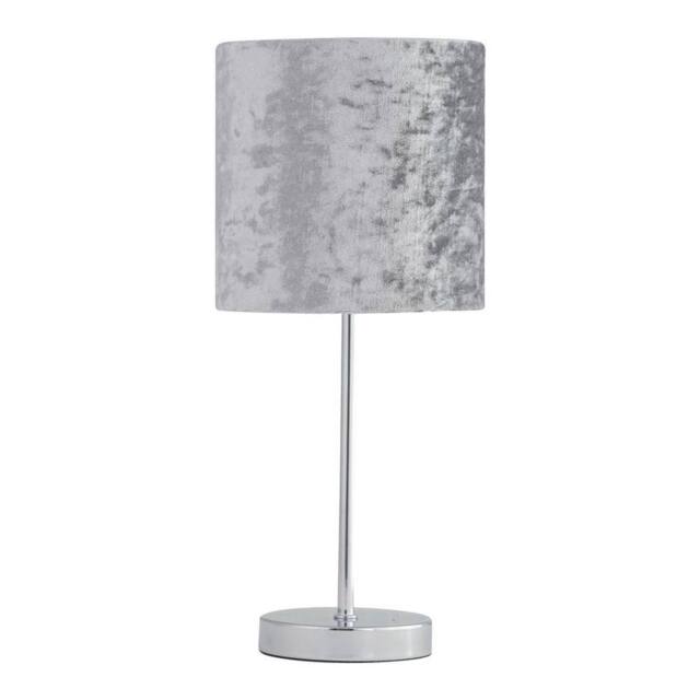 First Choice Lighting Chrome Stick Table Lamp with Grey Crushed Velvet Shade in Silver - image 1