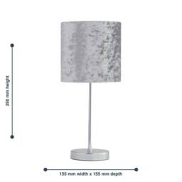 First Choice Lighting Chrome Stick Table Lamp with Grey Crushed Velvet Shade in Silver - thumbnail 4