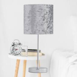 First Choice Lighting Chrome Stick Table Lamp with Grey Crushed Velvet Shade in Silver - thumbnail 5