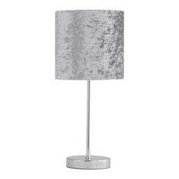 First Choice Lighting Chrome Stick Table Lamp with Grey Crushed Velvet Shade in Silver