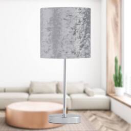 First Choice Lighting Chrome Stick Table Lamp with Grey Crushed Velvet Shade in Silver - thumbnail 6