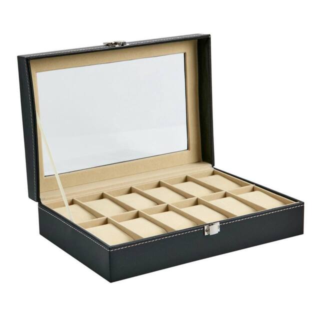 FLAVORA 12 Grids PU Leather Watch Display Box Collection Storage Case in Black - image 1