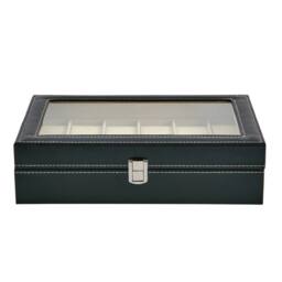 FLAVORA 12 Grids PU Leather Watch Display Box Collection Storage Case in Black - thumbnail 4
