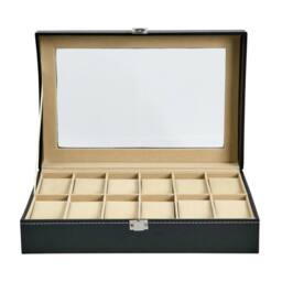 FLAVORA 12 Grids PU Leather Watch Display Box Collection Storage Case in Black - thumbnail 2