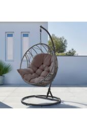 Living and Home 80cm W x 108cm H Hanging Egg Swing Chair Cushion Hanging Basket Cushion in Dark Grey - Size: 80 cm W x 108 cm H - thumbnail 4