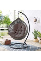 Living and Home 80cm W x 108cm H Hanging Egg Swing Chair Cushion Hanging Basket Cushion in Dark Grey - Size: 80 cm W x 108 cm H