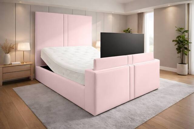 PARADISE BEDS LTD Luxury Upholstered Adjustable TV Bed in Baby Pink - Size: Super King - image 1