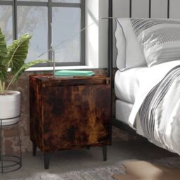 Berkfield Home Bed Cabinet with Metal Legs Smoked Oak 40x30x50 cm in Brown - Size: 40 x 30 x 50 cm - thumbnail 1
