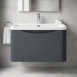 Balterley Arch Wall Hung 1-Drawer Bathroom Vanity, Ceramic Basin, Black, 600mm in Grey - thumbnail 6