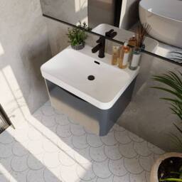 Balterley Arch Wall Hung 1-Drawer Bathroom Vanity, Ceramic Basin, Black, 600mm in Grey - thumbnail 3