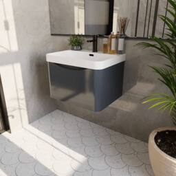 Balterley Arch Wall Hung 1-Drawer Bathroom Vanity, Ceramic Basin, Black, 600mm in Grey - thumbnail 4
