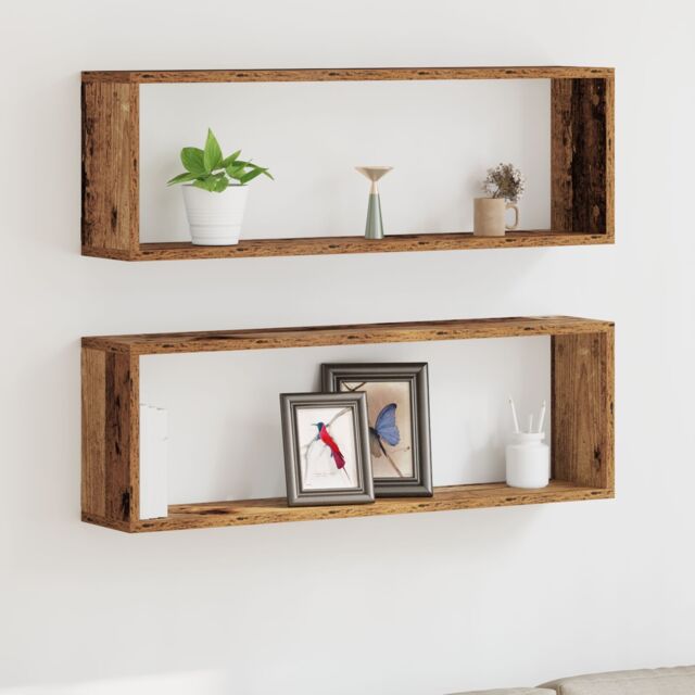 Berkfield Home Wall Shelves 2 pcs Old Wood 80x15x26 cm Engineered Wood in Brown - Size: 80 x 15 x 26 cm - image 1