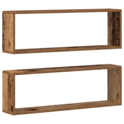 Berkfield Home Wall Shelves 2 pcs Old Wood 80x15x26 cm Engineered Wood in Brown - Size: 80 x 15 x 26 cm - thumbnail 6