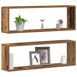 Berkfield Home Wall Shelves 2 pcs Old Wood 80x15x26 cm Engineered Wood in Brown - Size: 80 x 15 x 26 cm - thumbnail 3