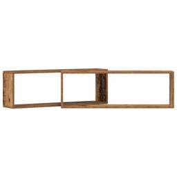 Berkfield Home Wall Shelves 2 pcs Old Wood 80x15x26 cm Engineered Wood in Brown - Size: 80 x 15 x 26 cm - thumbnail 5