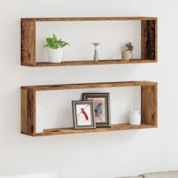 Berkfield Home Wall Shelves 2 pcs Old Wood 80x15x26 cm Engineered Wood in Brown - Size: 80 x 15 x 26 cm - thumbnail 1
