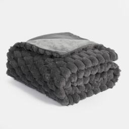 OHS Waffle Throw Over Bed Blanket Faux Fur Soft Warm Fleece - 125 x 150cm in Charcoal - Size: 125 x 150 cm - thumbnail 6
