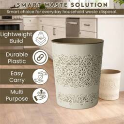 PAWNORA Cream 9L Round Waste Bin Rubbish Paper Office Kitchen Home - Size: 100 cm - thumbnail 2