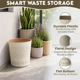 PAWNORA Cream 9L Round Waste Bin Rubbish Paper Office Kitchen Home - Size: 100 cm - thumbnail 3