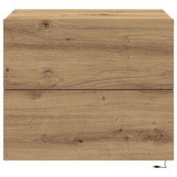 Berkfield Home Bedside Cabinets with LED Lights Wall-Mounted 2 pcs Artisan Oak in Brown - thumbnail 8