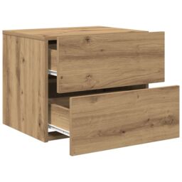 Berkfield Home Bedside Cabinets with LED Lights Wall-Mounted 2 pcs Artisan Oak in Brown - thumbnail 6