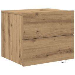 Berkfield Home Bedside Cabinets with LED Lights Wall-Mounted 2 pcs Artisan Oak in Brown - thumbnail 7