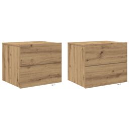 Berkfield Home Bedside Cabinets with LED Lights Wall-Mounted 2 pcs Artisan Oak in Brown - thumbnail 2