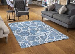 Benjamin Tate Design Blue & White Bo Ho World Rug in Natural - Size: Large - thumbnail 2