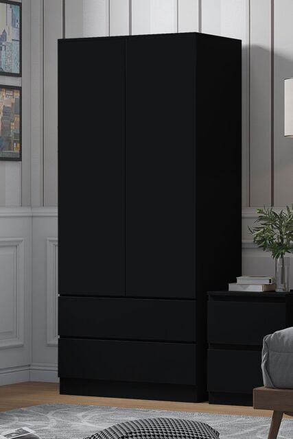 FWStyle Stora 2 Door 2 Drawer Wardrobe Black (H) 180.5 (W) 80 (D) 50cm - image 1