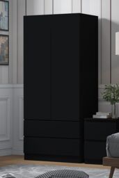 FWStyle Stora 2 Door 2 Drawer Wardrobe Black (H) 180.5 (W) 80 (D) 50cm - thumbnail 1