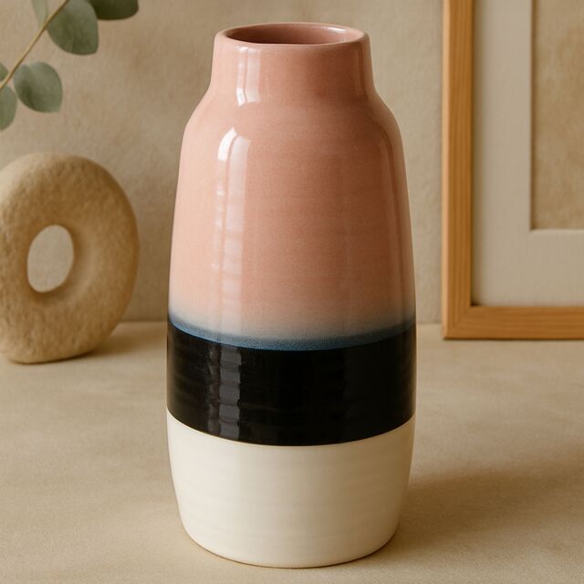 Orsina Handcrafted Large Vase, Glazed Finish Flower Vase, Versatile Stoneware, Portable Large Pottery Vase in Pink - image 1