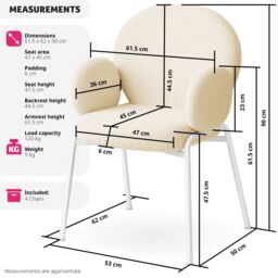 tectake Dining Chair Per Piece - Cream - Size: 1 Pack - thumbnail 6