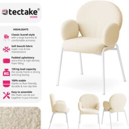 tectake Dining Chair Per Piece - Cream - Size: 1 Pack - thumbnail 2