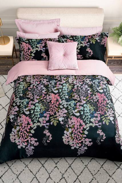 Ted Baker 'Wisteria' Cotton Sateen Duvet Cover Set in Navy - Size: Super King - image 1