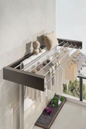 H&O Direct Space-Saving Wall Mounted Towel Drying Rack in Black