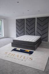 Stratus Interiors Optimus Velvet Bed Frame with Chevron Panel Headboard Set - Grey - Size: Super King - thumbnail 2