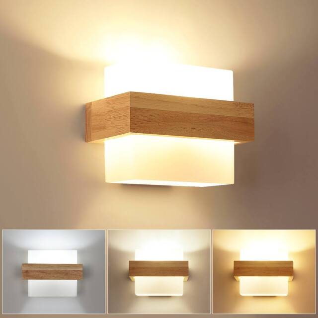 Pheashine Square Wooden LED Wall Light, 12W 3-Color, Scandinavian Style, E27 in Brown - image 1