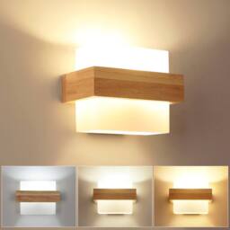 Pheashine Square Wooden LED Wall Light, 12W 3-Color, Scandinavian Style, E27 in Brown - thumbnail 1
